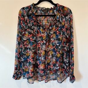 Ella Moss semi sheer 100% silk floral peasant blouse flowy and feminine